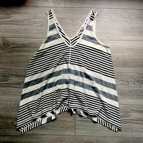 Michael Stars Cream Gray Black Striped Trapeze Sleeveless Tank Summer Size M - Picture 1 of 8